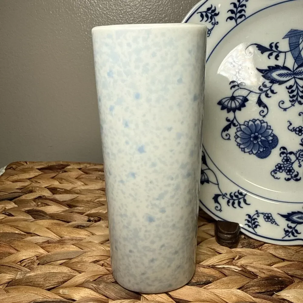 Vintage FTD Especially For You Japan Blue Speckled Bud Vase 6.25” Porcelain